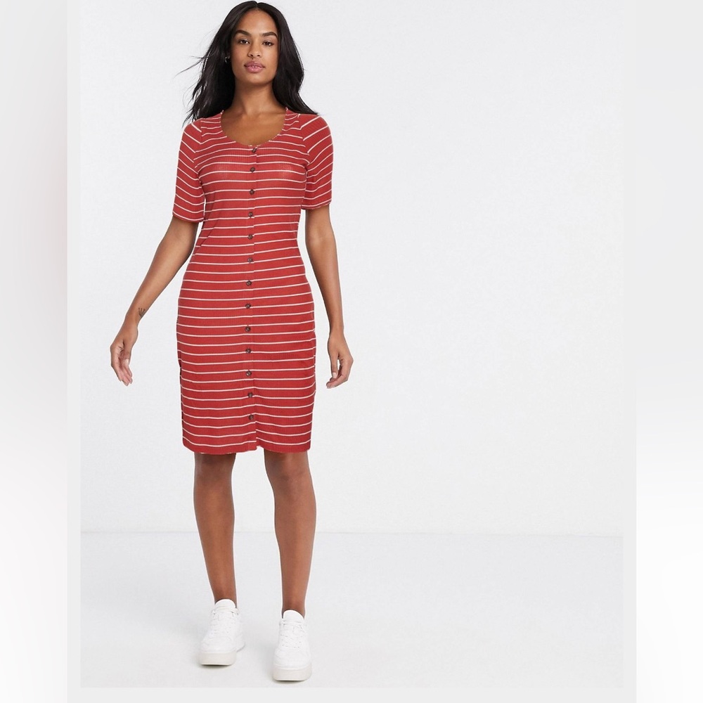 Scoop neck jersey stripe button down dress